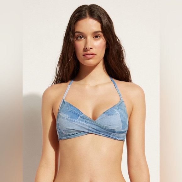CALZEDONIA DENIM PATCHWORK BIKINI TOP - Picture 3 of 3